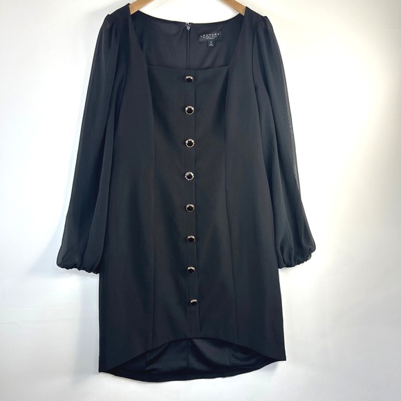 Laundry By Shelli Segal Dresses & Skirts - Laundry Dark Academia Sheer Sleeve Mini Dress 10 Black Gold Button Quiet Luxury‎
